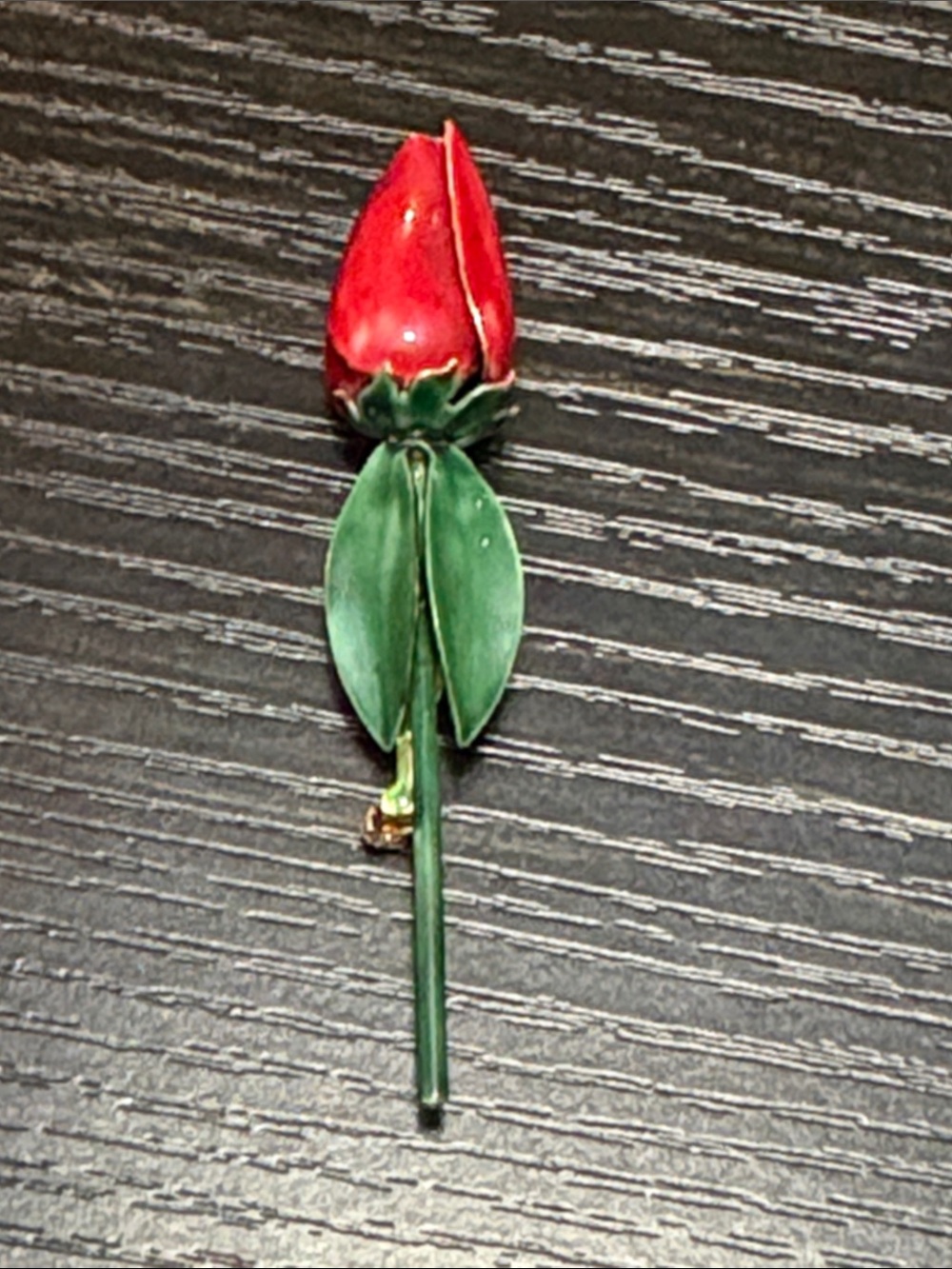 Sandor Red Rose Bud Enamel Pin Brooch